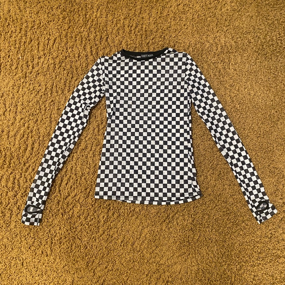 Womens mesh long sleeve tee shirt checkered